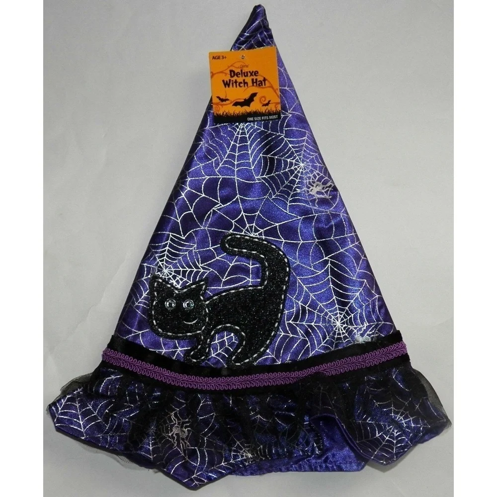 NWT Lot 5 Girls Deluxe Witch Hat Purple Black Cat Halloween Costume Spiders Webs